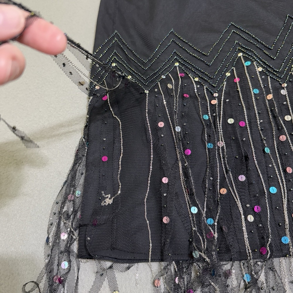 Black Skirt 6 Mesh Heavily Beaded Chain Whimsygoth Dressy Fringe Fairy Glam Y2K - Picture 3 of 16